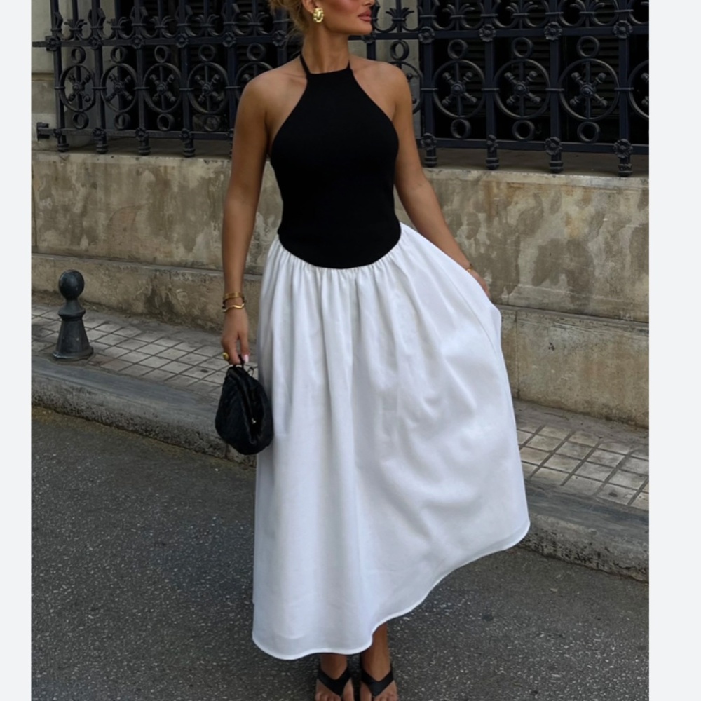 MESHKI KATIE Knit Linen Midi Dress - Black/white